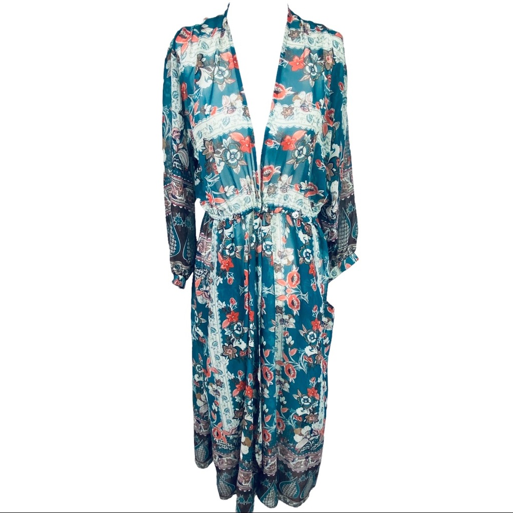Umgee Teal Floral Coverup; S